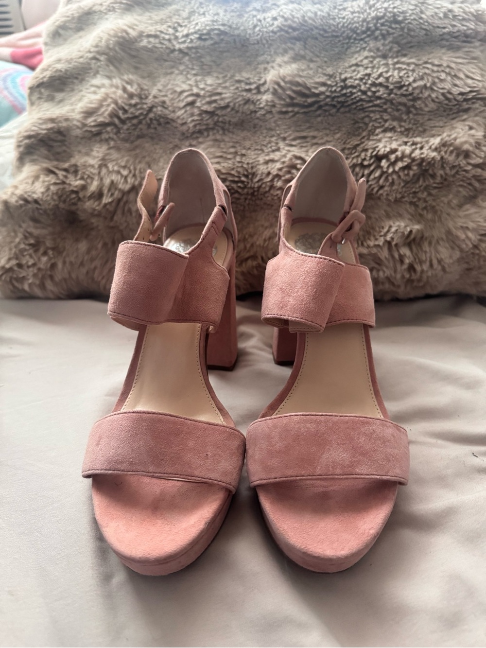 Vince Camuto Dusty Pink Suede Block Heel Sandals